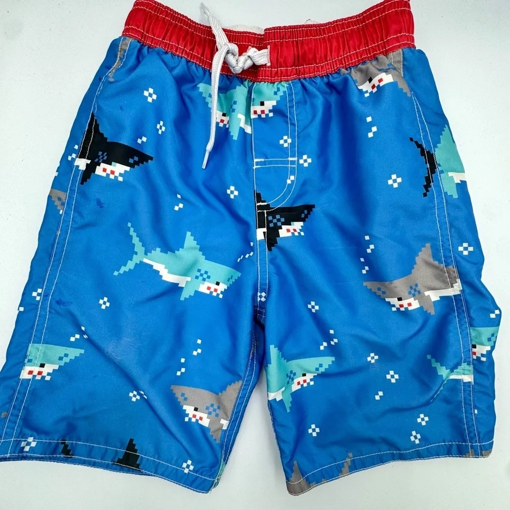 Wes and Willy Sz 4 Blue Shark Print Swim trunks